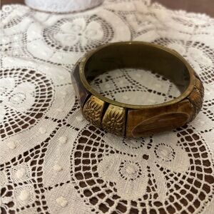 Brass And Bone Bangle Bracelet Vintage
